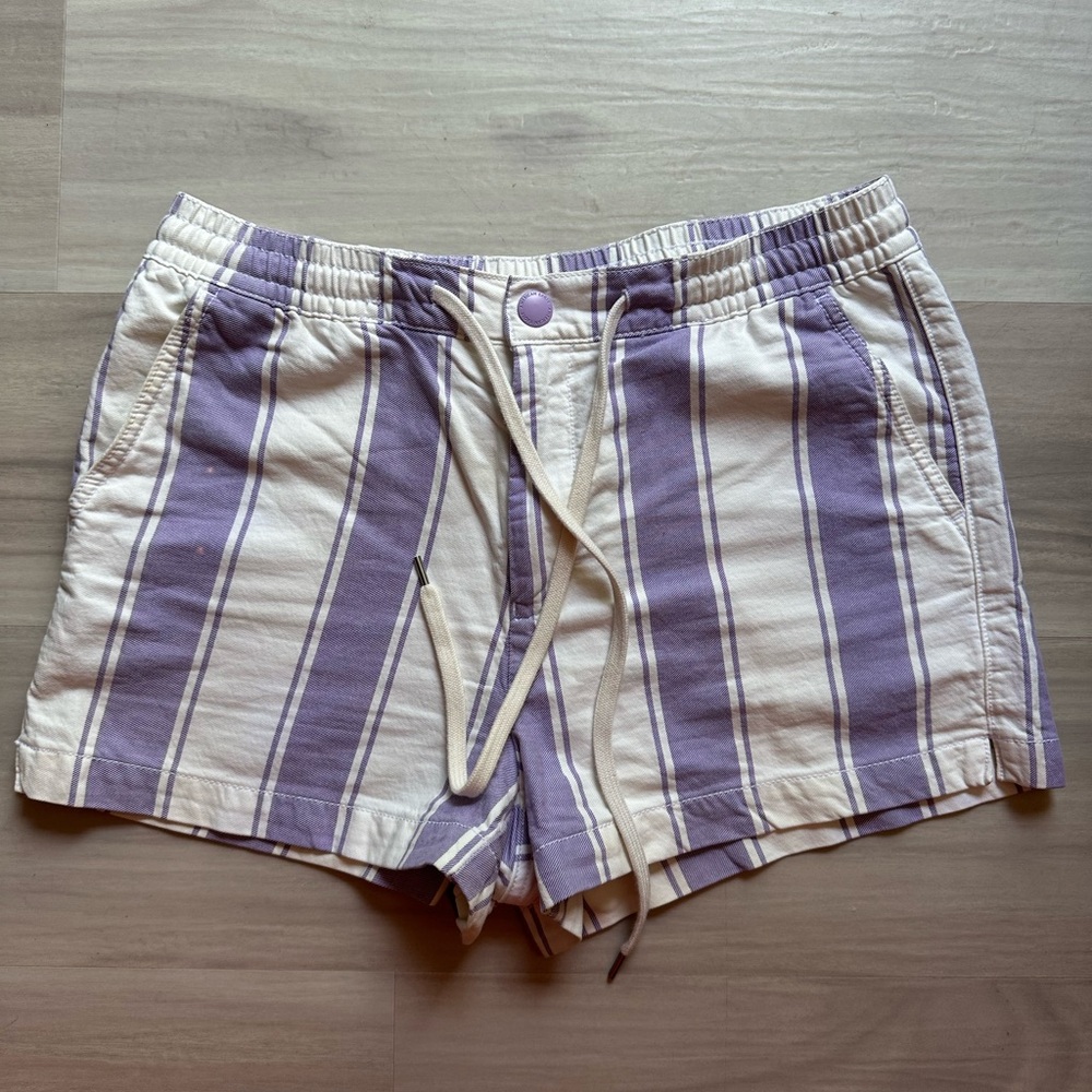 4/$20🙈EUC American Eagle Purple/Cream Striped Shorts with Tie and Snap closure.
